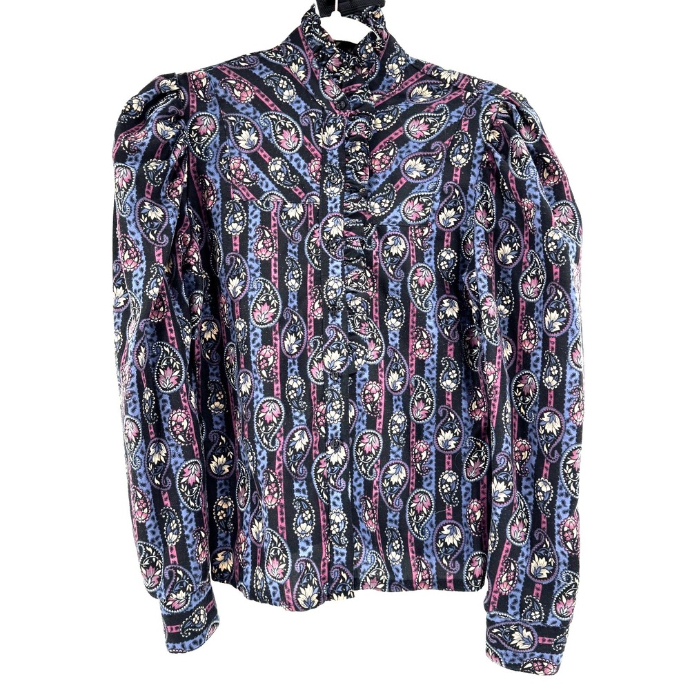 Vintage Miller Stockman Wool Western Shirt Women's Small Paisley Landman USA 80s